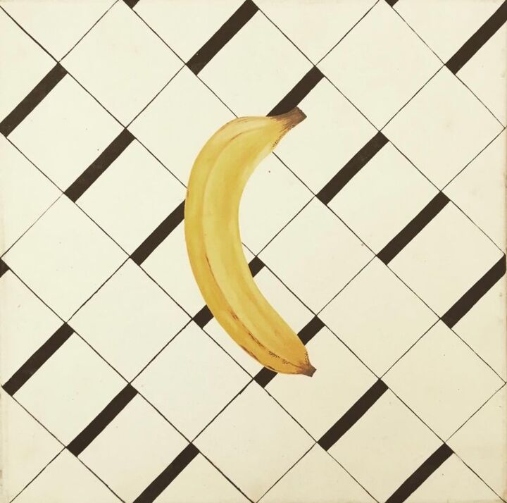 Painting titled "Banana walking in t…" by Astrid Berger, Original Artwork, Oil
