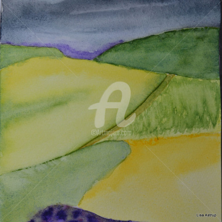 Peinture intitulée "green landscape.jpg" par Lisa Astrup, Œuvre d'art originale, Aquarelle