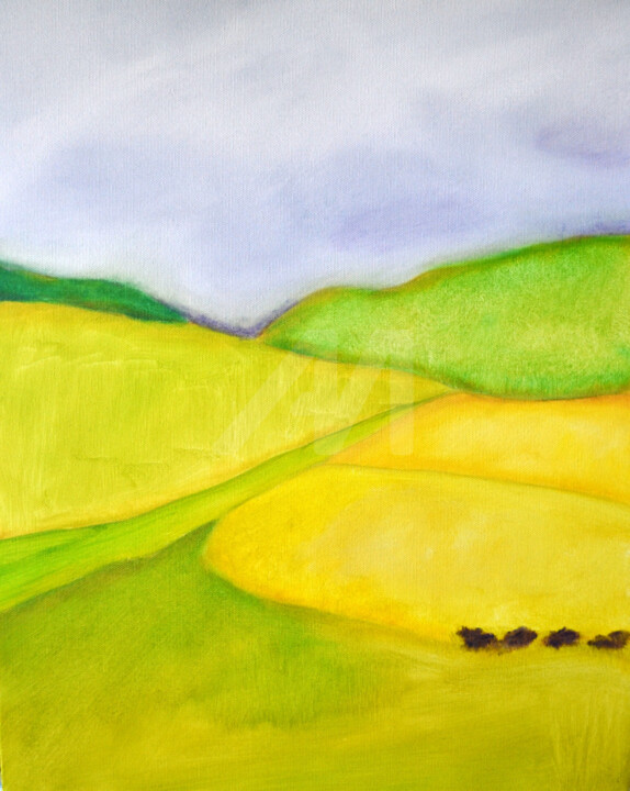 Painting titled "Yellow fields" by Lisa Astrup, Original Artwork, Oil