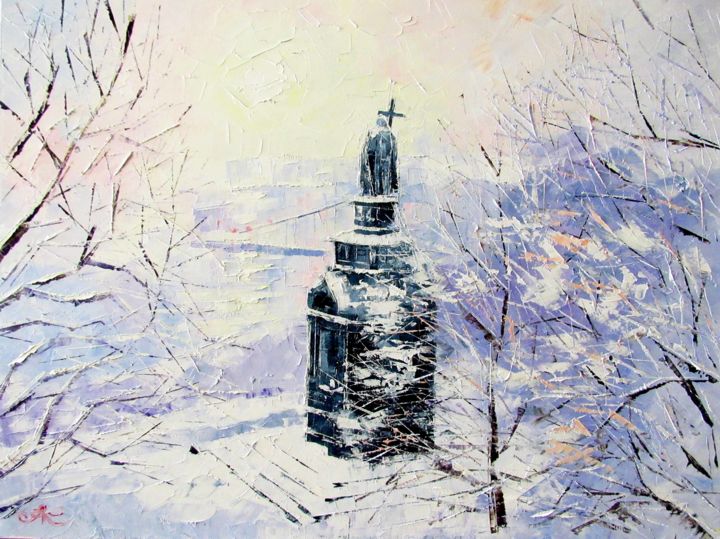 Painting titled "Winter morning" by Anna Kolos, Original Artwork, Oil