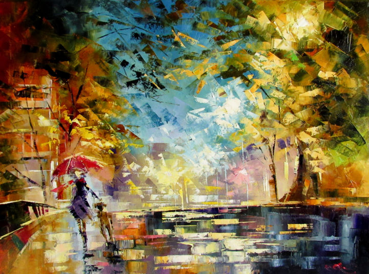 Painting titled "Fall" by Anna Kolos, Original Artwork, Oil