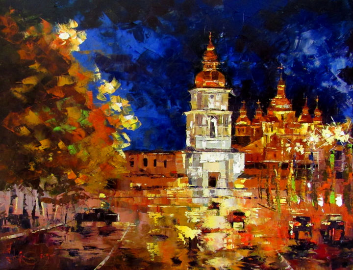 Painting titled "Shining Kiev" by Anna Kolos, Original Artwork, Oil