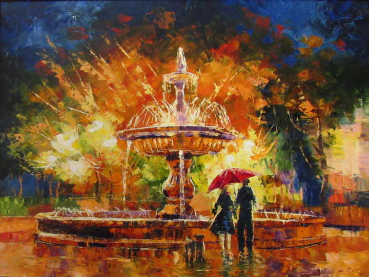 Painting titled "Near the fountain" by Anna Kolos, Original Artwork, Oil