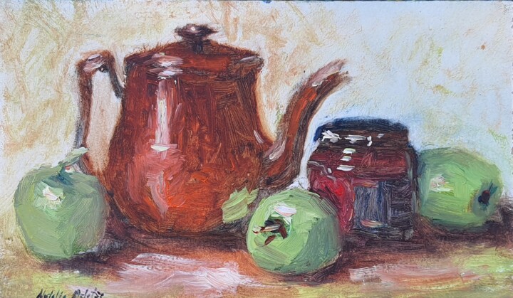 Painting titled "Apples and copper" by Atalia, Original Artwork, Oil