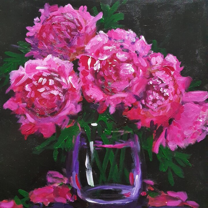 Картина под названием "Pink peonies painti…" - Atalia, Подлинное произведение искусства, Акрил