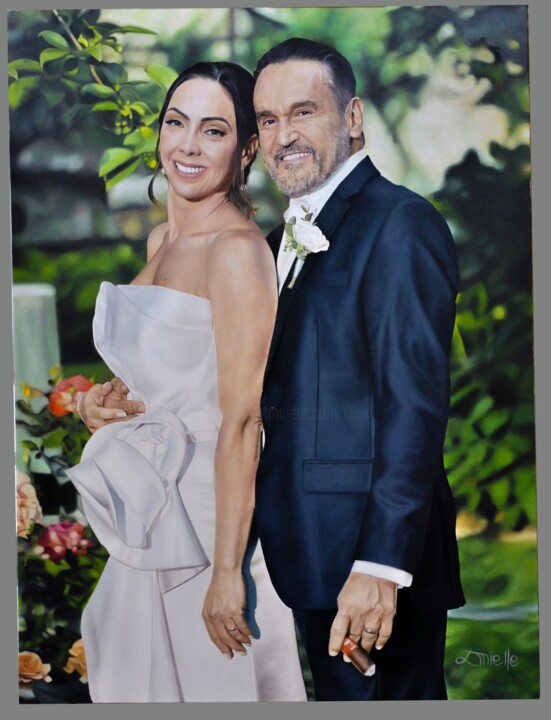 Painting titled "Retrato casal -  Hu…" by Luis Mielle, Original Artwork, Oil