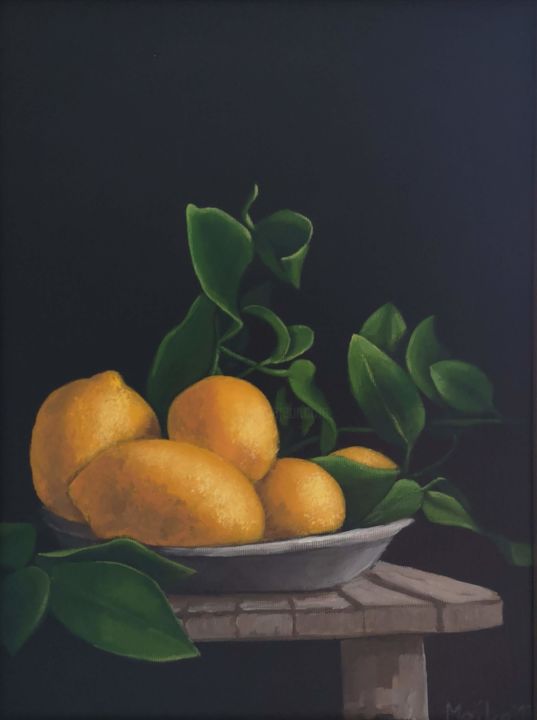 Malerei mit dem Titel "Zitronengelb" von Meike Valentin, Original-Kunstwerk, Acryl