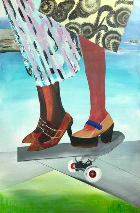 Schilderij getiteld "Skating girls" door Atelier P, Origineel Kunstwerk, Acryl