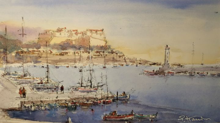 Peinture intitulée "Antibes 1173" par Patrick Hanin, Œuvre d'art originale, Aquarelle