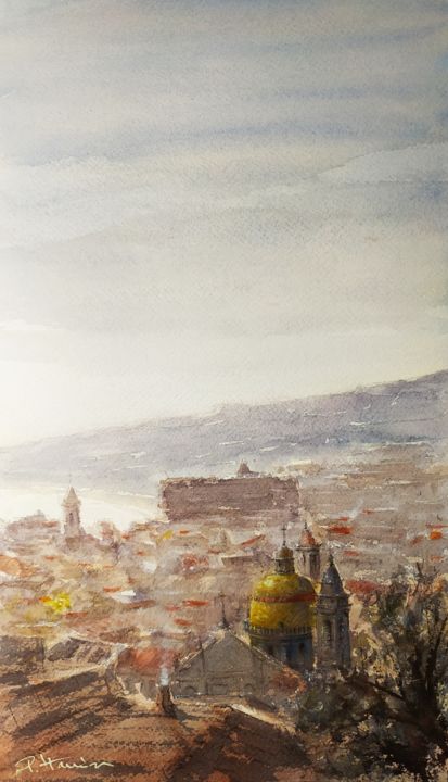 Peinture intitulée "Toits du Vieux Nice…" par Patrick Hanin, Œuvre d'art originale, Aquarelle