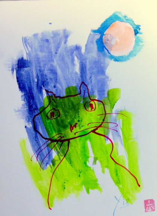 Painting titled "Katze/Cat" by Yoolyus, Original Artwork, Watercolor