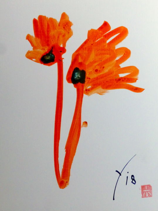 Painting titled "Red Flower" by Yoolyus, Original Artwork, Watercolor