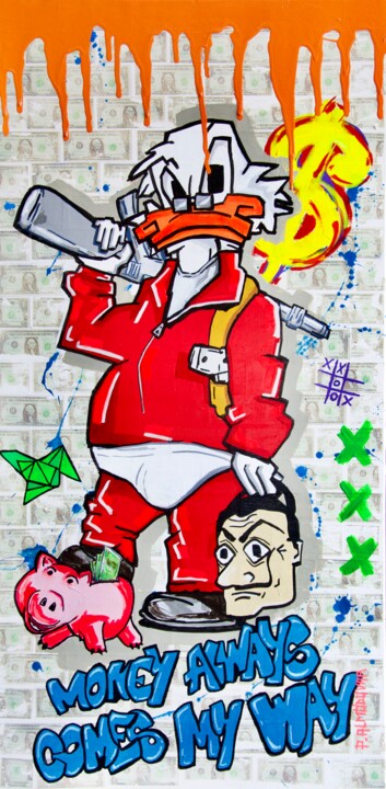 Painting titled "money always comes…" by Patrice Almodovar, Original Artwork, Acrylic Mounted on Wood Stretcher frame