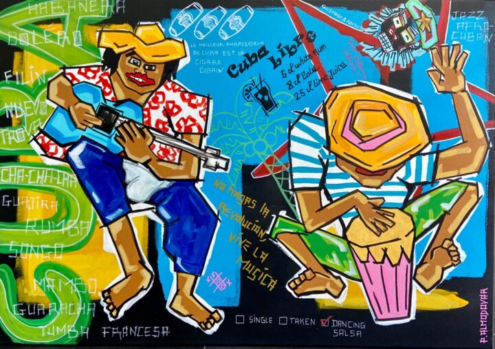 Pittura intitolato "CUBA  Musica" da Patrice Almodovar, Opera d'arte originale, Acrilico Montato su Telaio per barella in le…