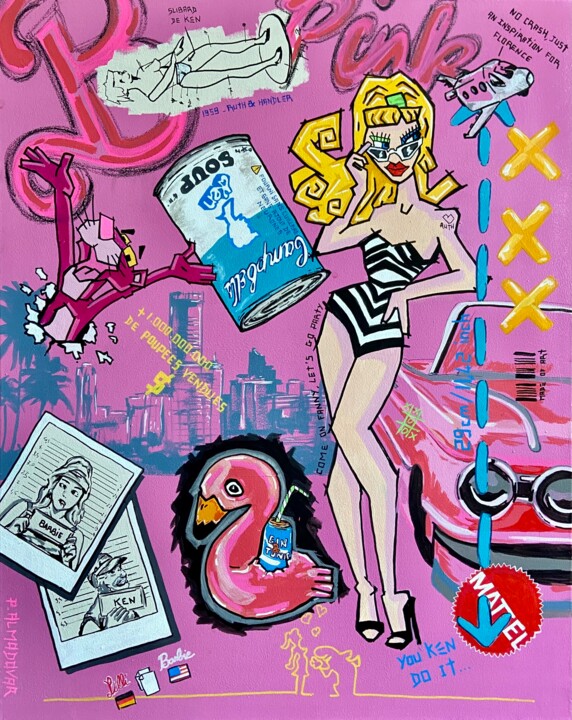 Painting titled "B-PINK" by Patrice Almodovar, Original Artwork, Acrylic Mounted on Wood Stretcher frame