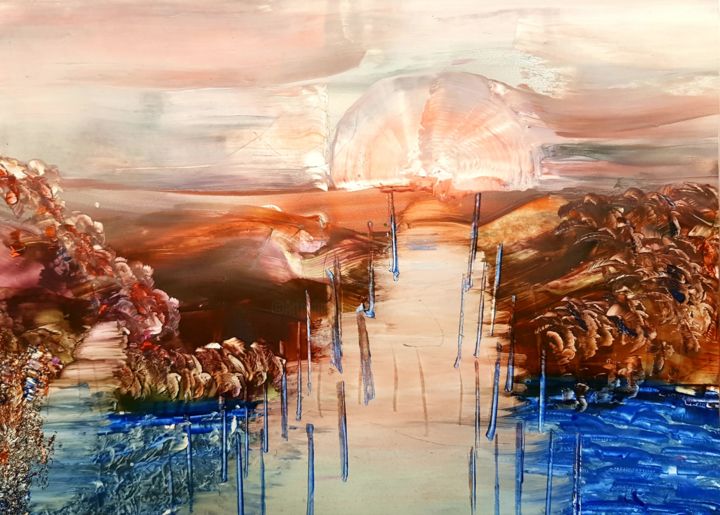 Malerei mit dem Titel "Sunset" von Atelier De Ijsvogel, Original-Kunstwerk, Enkaustik