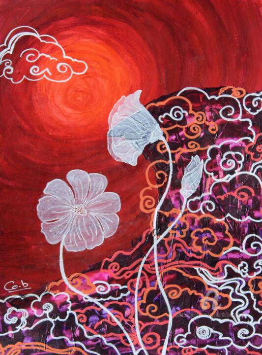 Painting titled "Au coeur de la nuit" by Corinne Brossier (Atelier de l'imaginaire), Original Artwork, Acrylic