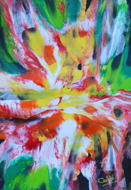 Painting titled "Feu cosmique" by Corinne Brossier (Atelier de l'imaginaire), Original Artwork, Acrylic