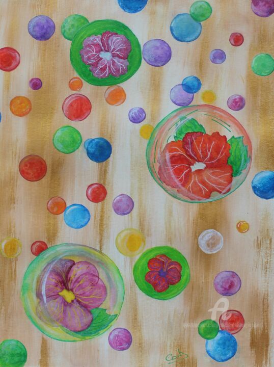 Painting titled "Bulles" by Corinne Brossier (Atelier de l'imaginaire), Original Artwork, Acrylic