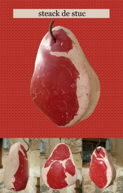 Sculpture intitulée "steak en stuc" par Myriam Prijent, Œuvre d'art originale
