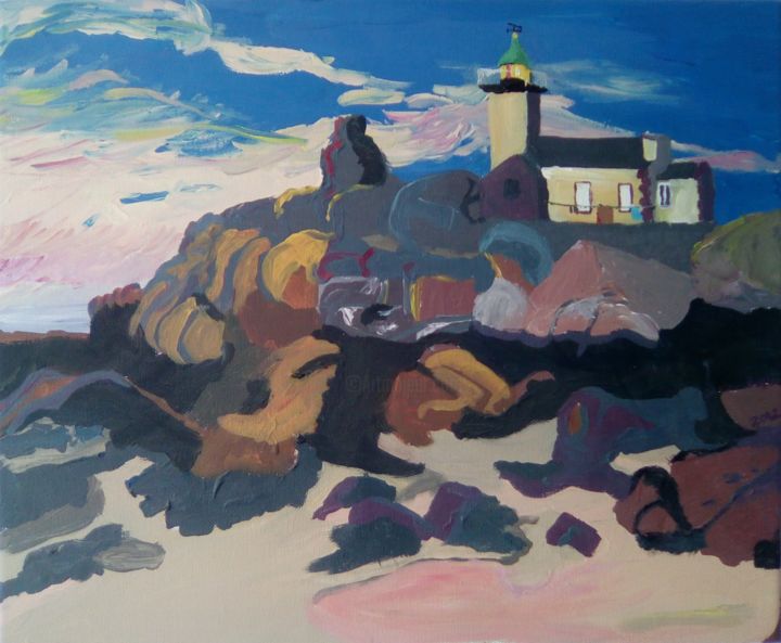 Peinture intitulée "le phare sur le roc…" par Bas Van Zuijlen, Œuvre d'art originale, Acrylique