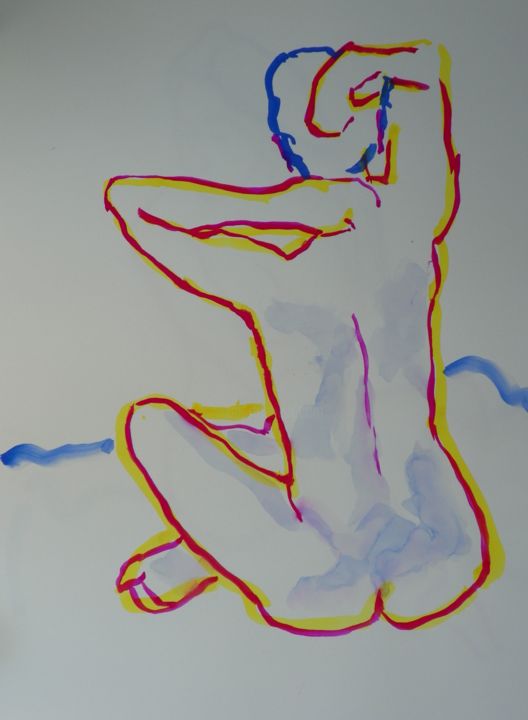 Drawing titled "Nu de dos" by Pascal Laurent, Original Artwork, Gouache