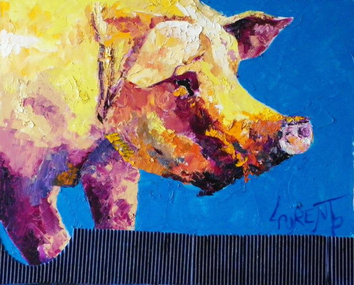 Peinture intitulée "Tête de cochon" par Pascal Laurent, Œuvre d'art originale, Huile