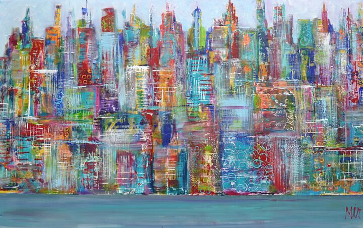 Картина под названием "Sparkling skyline c…" - Mirthe (Kunstenares Mir) Kolkman - Van Der Klip, Подлинное произведение искус…