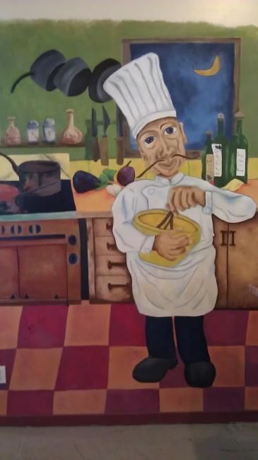 Painting titled "Murale aux resto" by Moonlight, Original Artwork, Oil