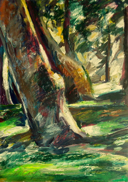 Painting titled "In the forest 3" by Atelier N N . Art Store By Nat, Original Artwork, Acrylic