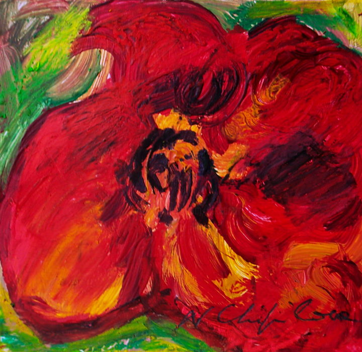Painting titled "Red flower 1" by Atelier N N . Art Store By Nat, Original Artwork, Acrylic