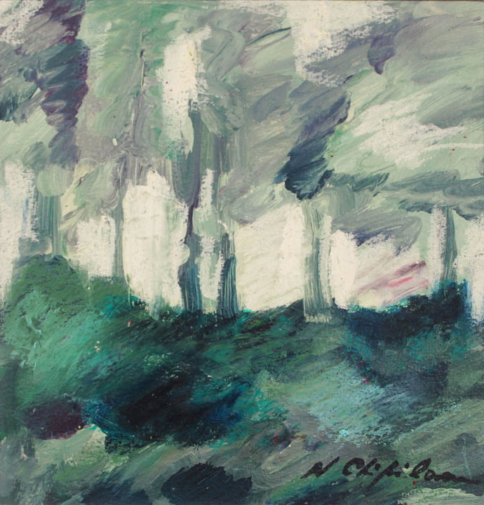 Painting titled "Green Garden 1" by Atelier N N . Art Store By Nat, Original Artwork, Acrylic