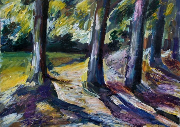 Pittura intitolato "In the forest 5" da Atelier N N . Art Store By Nat, Opera d'arte originale, Olio