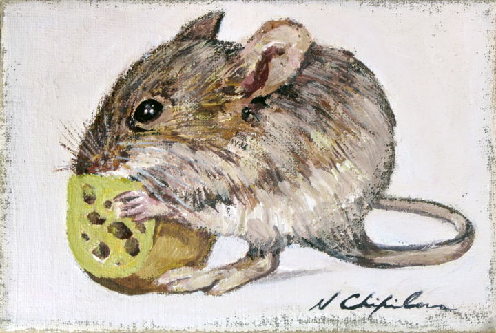Painting titled "Mouse and cheese" by Atelier N N . Art Store By Nat, Original Artwork, Acrylic
