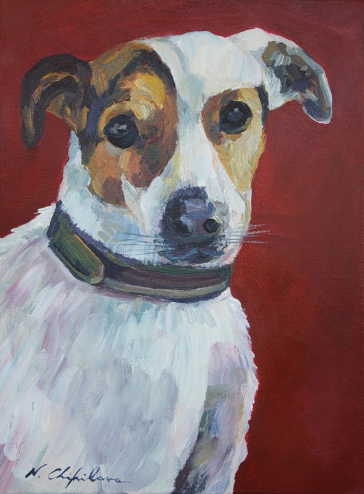 Картина под названием "Jack Russel" - Atelier N N . Art Store By Nat, Подлинное произведение искусства, Акрил