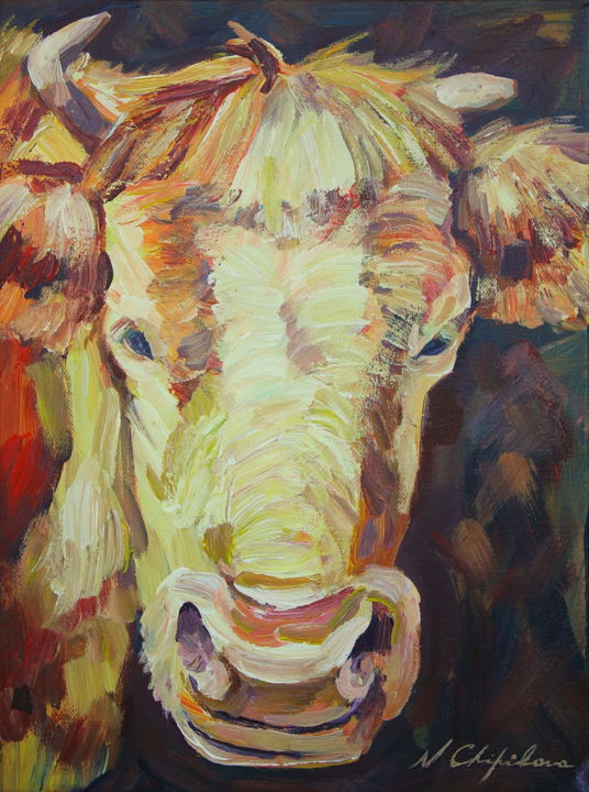 Peinture intitulée "Tête de vache rouss…" par Atelier N N . Art Store By Nat, Œuvre d'art originale, Acrylique