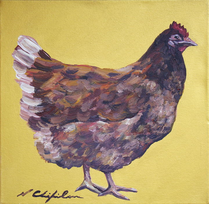 Peinture intitulée "Poule brune sur fon…" par Atelier N N . Art Store By Nat, Œuvre d'art originale, Acrylique