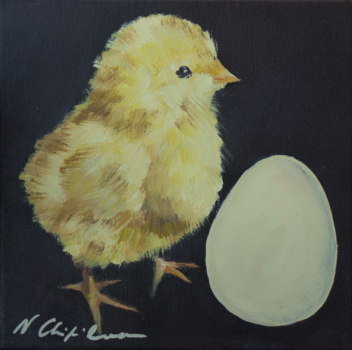 Pintura intitulada "Poussin et œuf" por Atelier N N . Art Store By Nat, Obras de arte originais, Acrílico