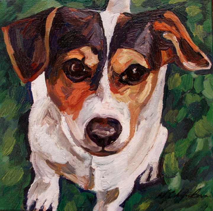 Schilderij getiteld "Jack Russell terrier" door Atelier N N . Art Store By Nat, Origineel Kunstwerk, Acryl