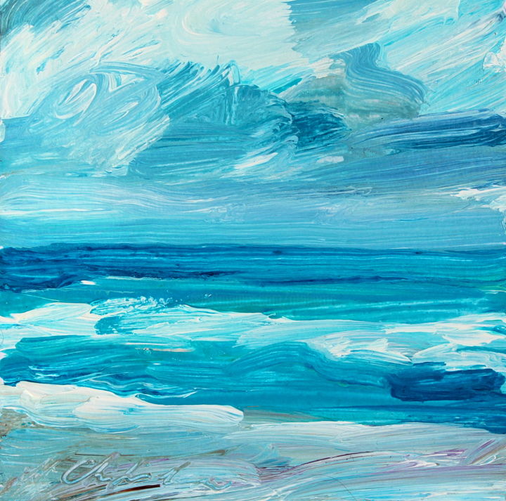 Painting titled "Daily Sea 1 20/01/02" by Atelier N N . Art Store By Nat, Original Artwork, Acrylic