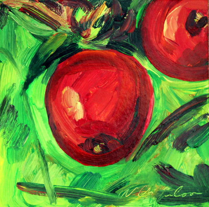 Painting titled "Daily Red Apples 1…" by Atelier N N . Art Store By Nat, Original Artwork, Acrylic