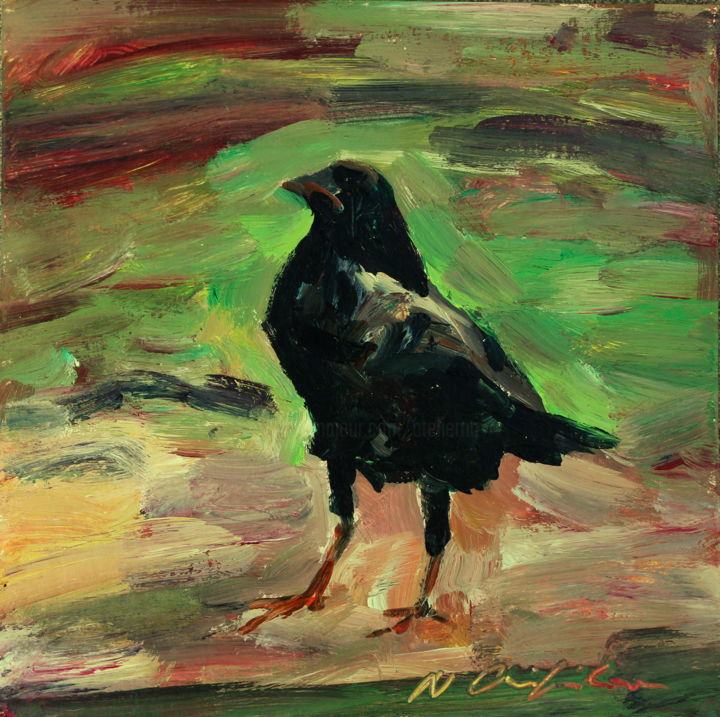Painting titled "Daily Raven 1" by Atelier N N . Art Store By Nat, Original Artwork, Acrylic