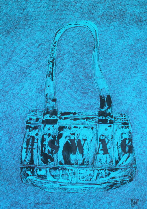 Drawing titled "Bag Guess #Swag" by Atelier N N . Art Store By Nat, Original Artwork, Ballpoint pen