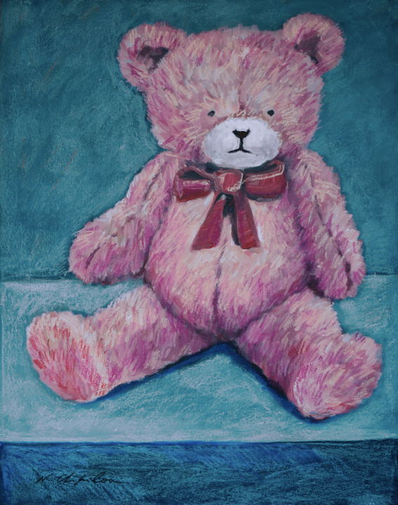 Painting titled "Doudou ours rose 1" by Atelier N N . Art Store By Nat, Original Artwork, Acrylic