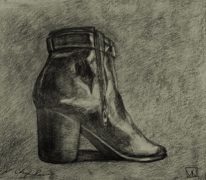 Σχέδιο με τίτλο "Botte. Seule. Boot.…" από Atelier N N . Art Store By Nat, Αυθεντικά έργα τέχνης, Μολύβι