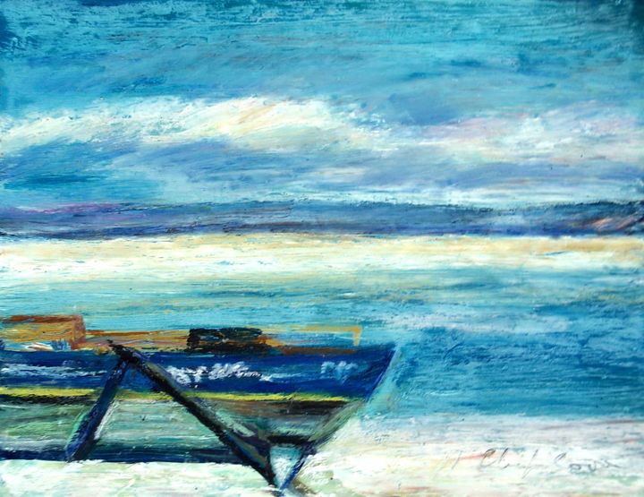 Peinture intitulée "Barque de pêche 2" par Atelier N N . Art Store By Nat, Œuvre d'art originale, Acrylique