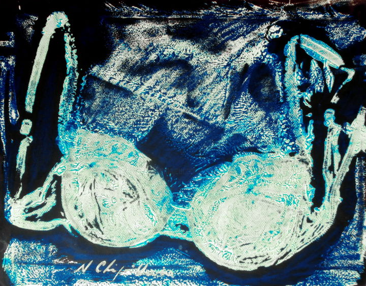 Pintura intitulada "Soutien gorge bleu" por Atelier N N . Art Store By Nat, Obras de arte originais, Acrílico