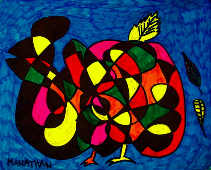 Dessin intitulée "Poule 1" par Nathalia Chipilova, Œuvre d'art originale, Marqueur