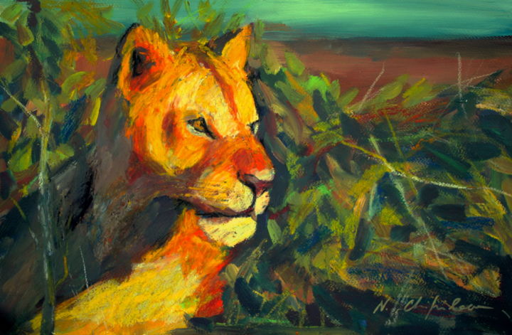 Peinture intitulée "Lionne" par Atelier N N . Art Store By Nat, Œuvre d'art originale, Acrylique