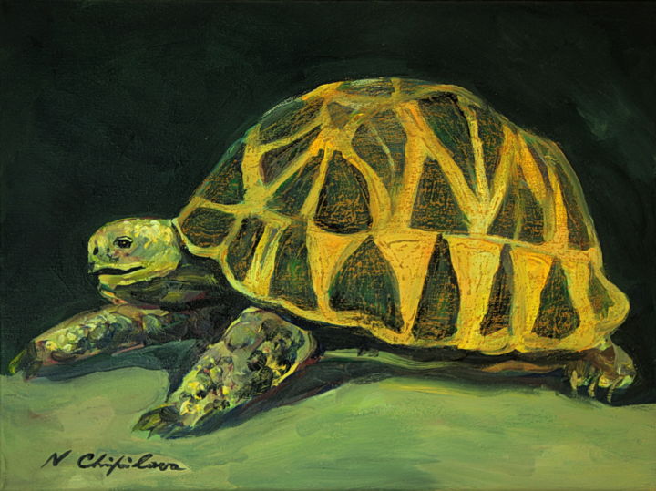 Painting titled "Tortue d'Hermann" by Atelier N N . Art Store By Nat, Original Artwork, Acrylic